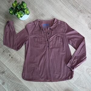 MADRAS Light Maroon Long Sleeve Polka Dot Blouse Size Medium